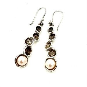 Vintage Sterling Silver Pearl Earrings HG Hagit Gorali Israel